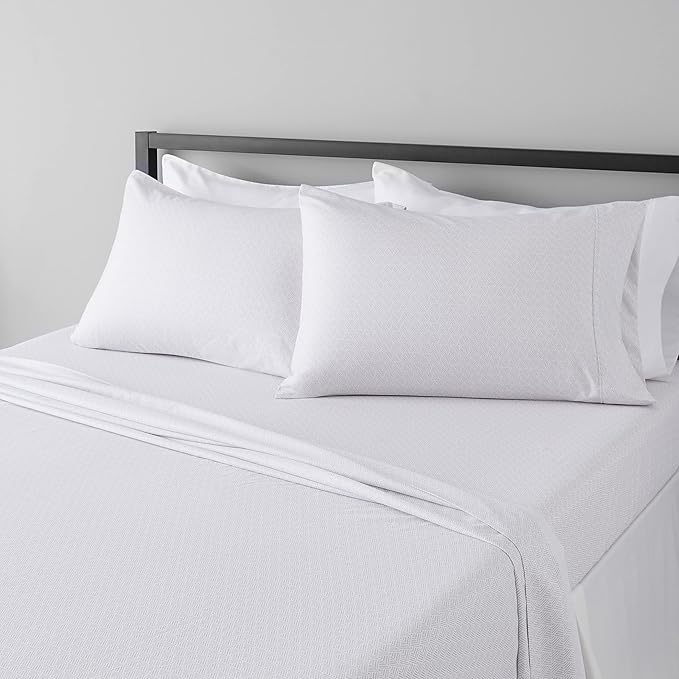 Amazon Basics Lightweight Super Soft, Wrinkle Free Breathable Microfiber 4 Piece Bed Sheet Set With 14-Inch Deep Pockets, Full, Gray Crosshatch, Printed AmazonBasics