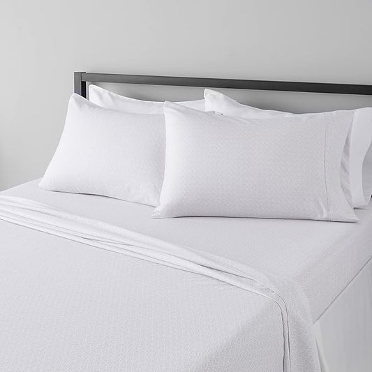 Amazon Basics Lightweight Super Soft, Wrinkle Free Breathable Microfiber 4 Piece Bed Sheet Set With 14-Inch Deep Pockets, Full, Gray Crosshatch, Printed AmazonBasics