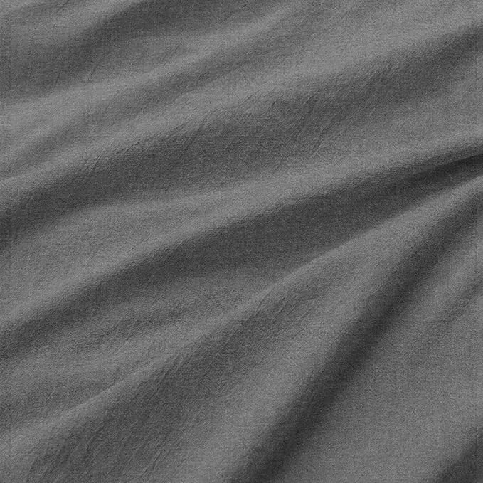 FOSSA Duvet Cover Set 100% Washed Cotton Linen Feel Super Soft Breathable Cozy 3 Pieces Bedding Sets Solid Dark Grey Oversized King Plus