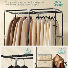 SONGMICS Portable Closet, Wardrobe Closet Organizer with Cover, 2 Hanging Rods and Shelves, 4 Side Pockets, 33.9 x 17.7 x 65.7 Inches, Large Capacity for Bedroom, Living Room, Ink Black URYG091B01
