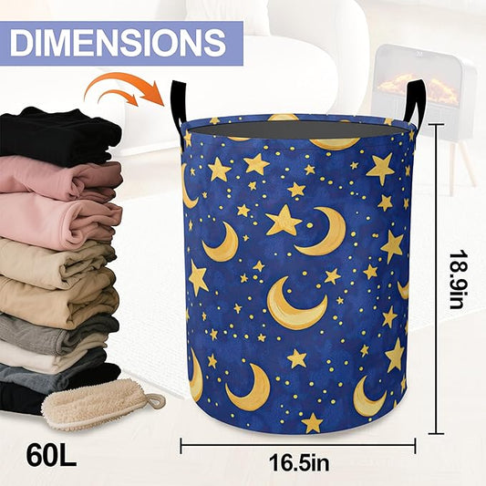 Laundry Basket, Cartoon Stars Moon Oxford Cloth Laundry Hamper With Handle Foldable Portable Clothes Storage Basket Storage Bag For Laundry Room/Bathroom/Bedroom/Dormitories