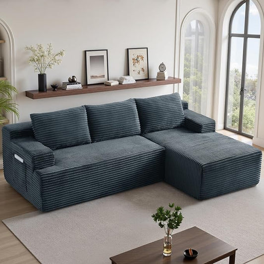96''Sectional Couches for Living Room Modern Modular Sectional Sofa Upholstered Boneless Couch Comfy Cloud Couch with Chaise (Dark Grey, 96''W Right Facing Chaise)