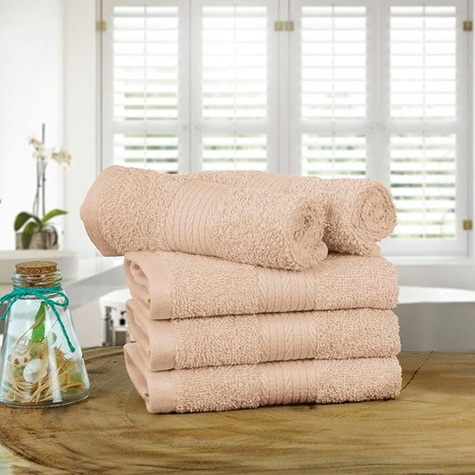 Ample Decor Washcloths Pack of 5 12 X 12 Inch, 600 GSM 100% Cotton Soft Absorbent, Premium Quality Durable Machine Washable, Ideal for Bathroom, Pool, Hotel, Spa – Beige