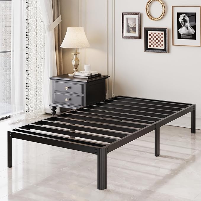 12 Inch Twin Bed Frames with Rounded Corner Legs, 1000 LBS Heavy Duty Metal Twin Platform Bed Frame with Steel Slats Support, No Box Spring Needed, Noise Free, Easy Assembly