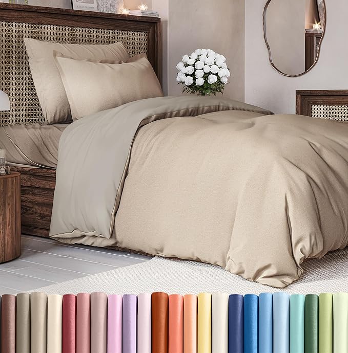 CGK Unlimited Duvet Cover Twin/Twin XL Size Set - Extra Soft Duvet Cover 68 x 90 with 1 Pillow Sham - Hotel Quality, Fade Free w/Zipper Closures & Ties - Bedding and Bed Linens Set (Heathered Beige)