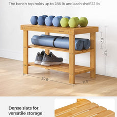SONGMICS Shoe Rack Bench, 3-Tier Bamboo Shoe Storage Organizer, Entryway Bench, Holds Up to 286 lb, 11.3 x 27.6 x 17.8 Inches, for Entryway Bathroom Bedroom, Natural ULBS04N