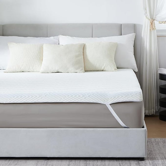 Memory Foam Mattress Topper, Mattress Topper with Removable Soft Cover, Bed Topper for Dorm, Travel, Guest Mat, Non-Slip Design & Pressure Relief Back Pain (4 Inch (White Cover), Queen)