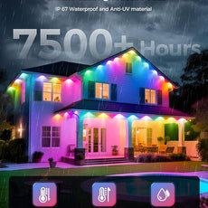 POOFZY Permanent Outdoor Lights for House,200ft RGB+IC Smart Outdoor Decor, 50 Scene Modes,App/Remote Control,IP67 Waterproof,for Christmas,Halloween,Daily & Holiday Party Decor,House Roof Lighting