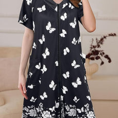 Ekouaer Women Robe Zipper Front Mumu Duster Robes Zip Up Housecoat Soft Sleepwear with Pockets