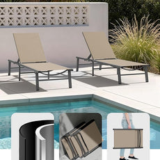 Ciokea Aluminum Outdoor Lounge Chair Set of 4- No Assembly Needed, Foldable Patio Chaise Lounge with 5 Adjustable Positions, Reinforced Frame for Extra Durability, Pool Beach Lounge Chair,Khaki