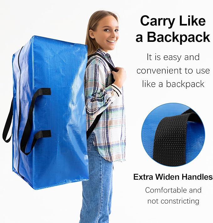 6 Pack Heavy Duty Extra Large Moving Bags W/Backpack Straps - Strong Handles & Zippers, Storage Totes For Space Saving, Fold Flat, Alternative to Box and Bin (40 gal, Multicolor)