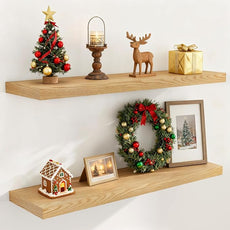 Fun Memories 40 Inch Floating Shelves for Wall, 9.3 Inch Deep Shelves for Books & Decor, Wall-Mounted Floating Shelf 40 Inch Long Set of 2, Rustic Wooden Shelf for Living Room, Bedroom, Kitchen, Oak