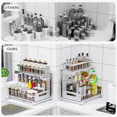 2 Pack Under Sink Organizer, Heavy Duty Meta Slide Out Sink Shelf Organizer Height Adjustable, Multi-Purpose Storage Shelf for Kitchen Bathroom (Silver,2Pack)