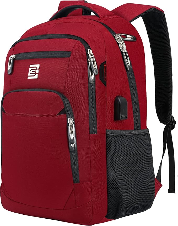 Laptop Backpack,Business Travel Anti Theft Slim Durable Laptops Backpack with USB Charging Port,Water Resistant College Computer Bag for Women & Men Fits 15.6 Inch Laptop and Notebook-Red