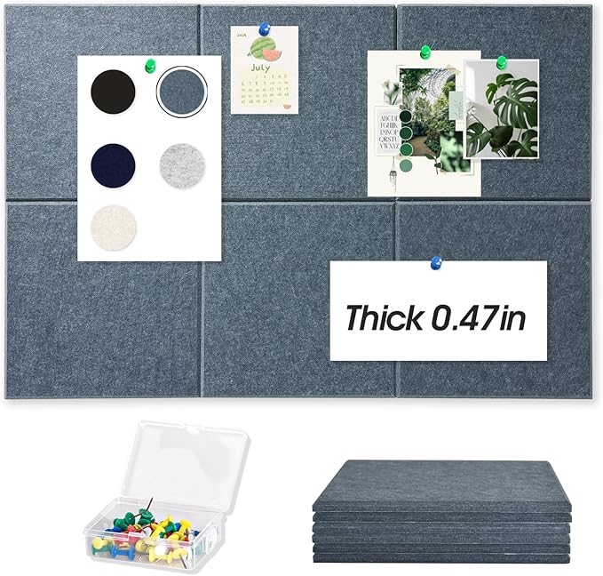 Thick Cork Board Tiles for Wall with Push Pins, 36"x24"x0.47" Bulletin Board Sets, Self-Adhesive Pin Board | Magrowill 6 Packs Felt Panels for Office Home Classroom Dorm