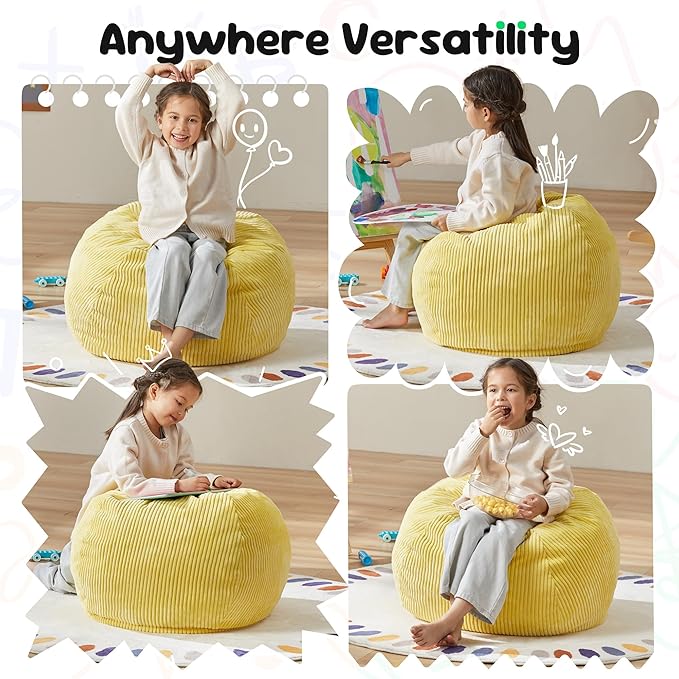 Hobestluk 2.5FT Bean Bag Chair Beanbags Small Bean Bag Chair with Filler Included Teardrop Bean Bag with Removable Cover for Bedroom Living Room (Small, Yellow)