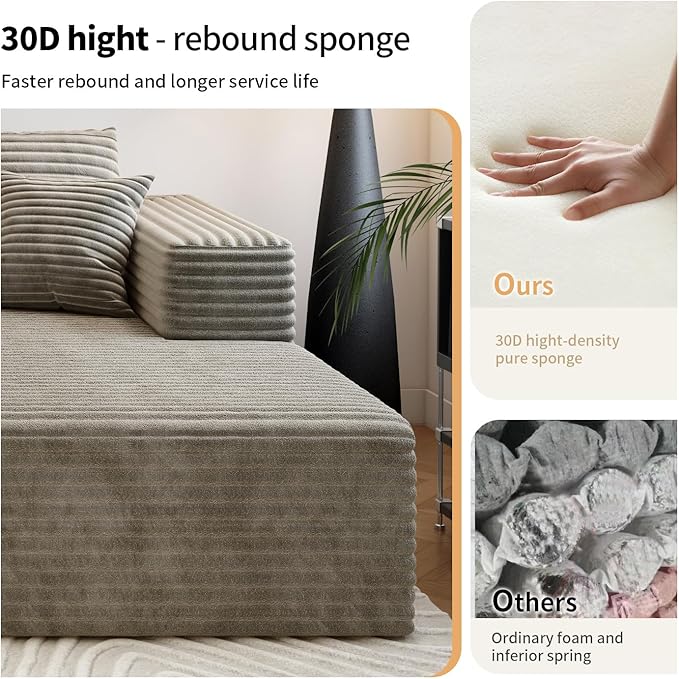 168.5" Modular Sectional Sofa, Oversized U-Shaped Minimalist Couches with 3 Middle Seats Chaise, Modern Deep Seat Convertible Sleeper Sofa, Cloud Plush Corduroy Fabric,7 Seater, Camel