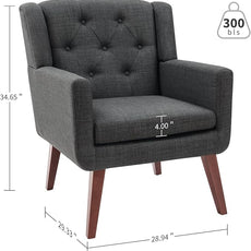 Accent Chair Button-Tufted Upholstered Living Room Chairs Comfy Reading Chair Mid Century Modern Chair with Linen Fabric Lounge Arm Chairs for Living Room Bedroom (Grey Set of 2)