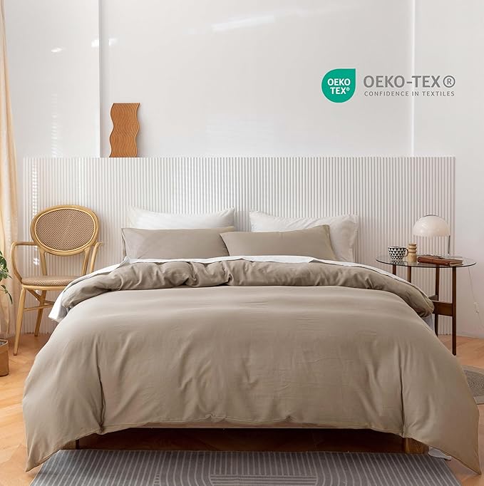 HeimenAogo Egyptian Cotton Duvet Cover Set California King, Ultra Soft and Breathable Comforter Cover with Zipper Closure, High Thread Count Long Staple Cotton Blanket Cover 3pcs, Oxford Tan 3