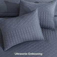 HORIMOTE HOME Steel Blue Queen Size Quilt Set - Soft Microfiber Bedspread with 2 Shams, Lightweight & All-Season Geometric Coverlet for Cozy Bedding