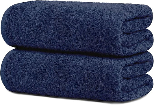 Tens Towels Pack of 2 Extra Large Bath Sheets 35 x 70 Inches, 100% Cotton, Larger & Lighter Weight, Quicker to Dry, Super Soft & Absorbent, Oversized Bath Towels, Navy