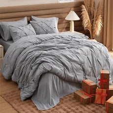 Bedsure California King Comforter Set Grey - Bed in a Bag Cal King Bedding Set 7 Pieces, GentleSoft™ Pintuck Bed Set Gift for Family, Pinch Pleat Grey Comforter with Sheets, Pillowcases & Shams