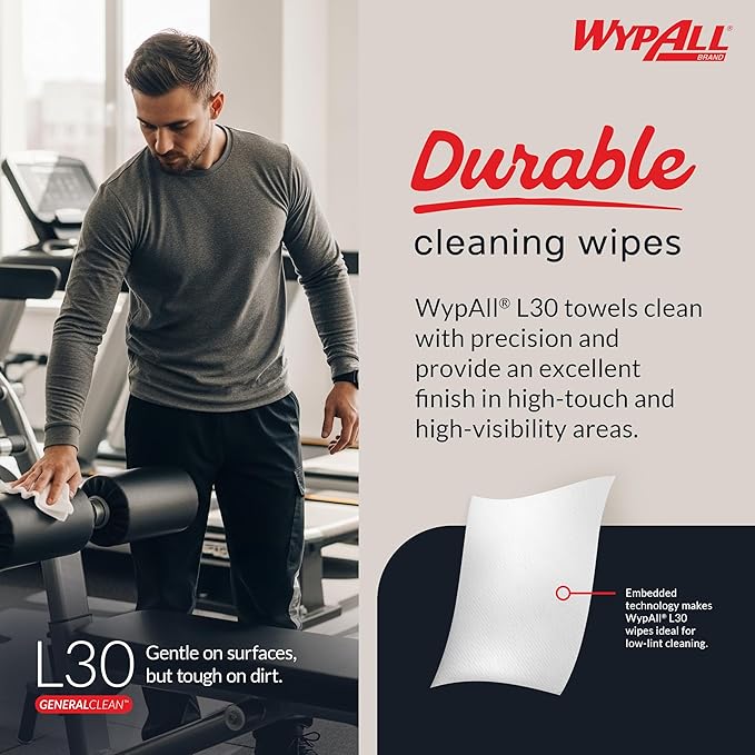 WypAll GeneralClean L30 Cloths Heavy Duty Cleaning Wipes (05812), Quarterfold, Strong and Soft Bulk Paper Wipers, White (12 Packs of 90 Sheets, 1,080 Sheet Total)