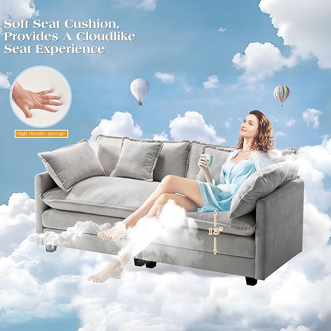 77.6" Modular Sectional Sofa,Loveseat Couch for Living Room, Modern Deep Seat Sofa 2 Seater Chenille Fabric Comfy Cloud Couches with Throw Pillows for Apartment,Small Spaces