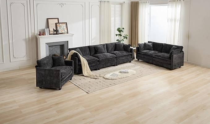 SoarFlash 77.95" Chenille Sectional Sofa, Comfy Modular Loveseat Sofa, Modern 2-Seat Couch Deep Seat Sofa Set for Living Room,Black