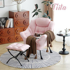 Tiita Lazy Chair with Ottoman, Modern Large Accent Lounge Armchair, Comfy Leisure Sofa Reading Chair with Footrest for Bedroom, Living Room, Dorm Rooms, Garden and Courtyard, Pink