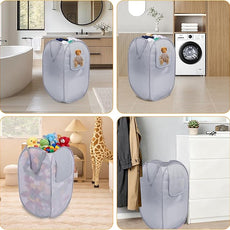 Sturdy Collapsible Laundry Baskets with Side Pocket, Pop Up Laundry Hamper Lightweight, Foldable Thick Fabric Clothes Basket with Reinforced Handles for Bedrooms, Dorm, Bathrooms, Travel Grey