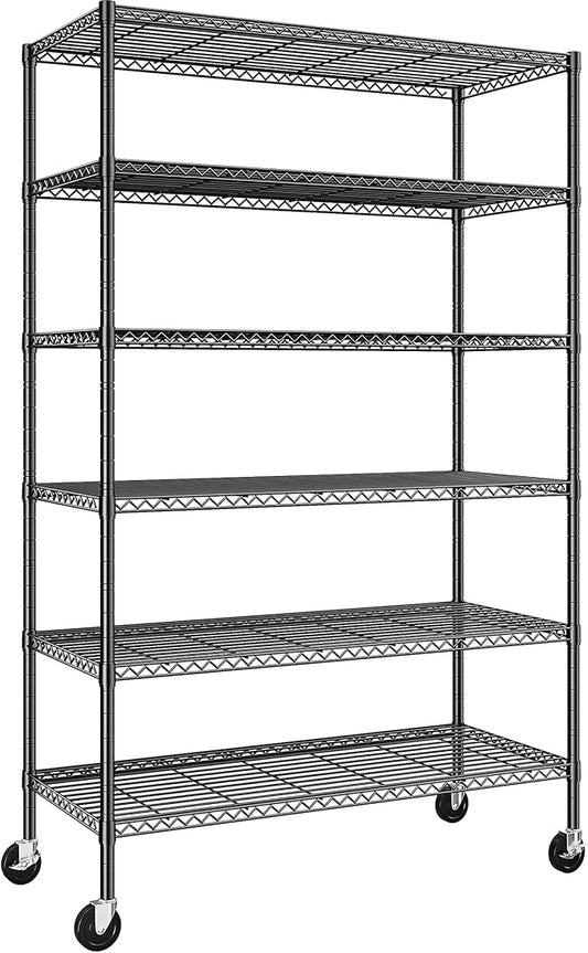 82" H X45 W X18 D Wire Shelving Unit, 6 Tier Adjustable Storage Shelves with Wheels 1200LBS Metal Shelving for Restaurant Garage Pantry Kitchen Closet Commercial,Black