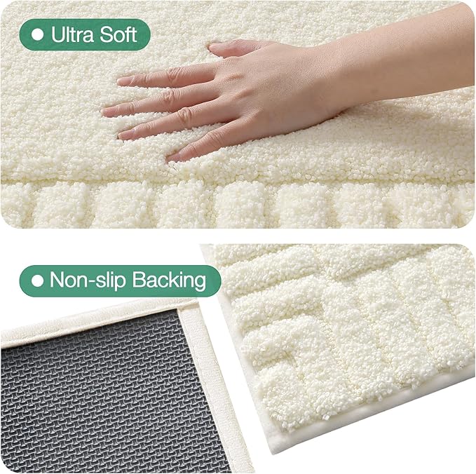LUMI Bathroom Rugs Non Slip with Rubber Backing, Extra Soft Plush Microfiber Bath Rug Absorbent, Machine Washable Bath Mat Quick Dry for Tub, Shower, Ivory White, 20"x32"