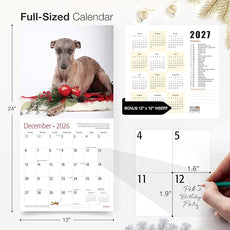 RED EMBER Whippets 2026 Wall Calendar 12 Month | 12