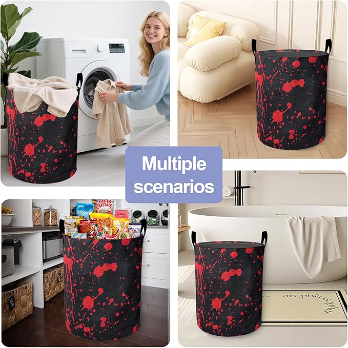 Halloween Laundry Basket, Red Dot Graffiti Oxford Cloth Laundry Hamper With Handle Foldable Portable Clothes Storage Basket Storage Bag For Laundry Room/Bathroom/Bedroom/Dormitories