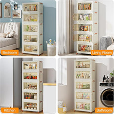 VECELO 300 QT Stackable Storage Bins with Wheels, Magnetic Dual Opening Doors & Transparent Panels, Plastic Foldable Storage Containers for Living Room, Bedroom, Kitchen, Office