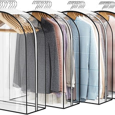 Clear Garment Bag for Hanging Clothes 10” Gusseted, 32” Suit Bags for Open Closet Storage Plastic Clothes Cover for Coat, Dress, Shirts, Fur, Jacket, Wardrobe Protectors, 4 Pack