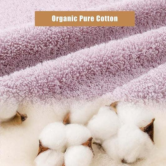 SEMAXE Bath Towel Set, 100% Cotton Absorbent Bathroom Towels with Hanging Loops and Nano-Bio Lifecycle Labels, 8 Piece Towel Set Include 2 Bath Towels, 2 Hand Towels, 4 Washcloths, Purple