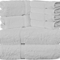 Towel Bazaar Premium Cotton Super Soft and Absorbent Turkish Towels (8-Piece Towel Set, White)