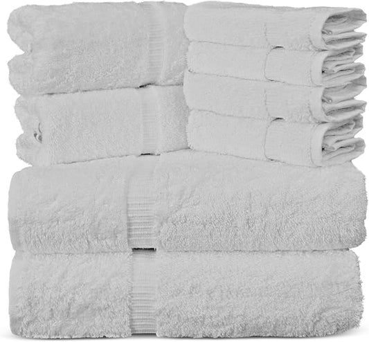 Towel Bazaar Premium Cotton Super Soft and Absorbent Turkish Towels (8-Piece Towel Set, White)