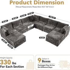 Large 9 Seat Modular Sectional Sofa with Ottoman Seat Corduroy Sleeper Sectional Sofa Bed Oversized Convertible Modular Couch for Living Room