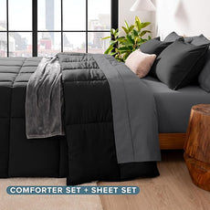 Bare Home Bed-in-A-Bag 5 Piece Comforter & Sheet Set - Twin XL - Goose Down Alternative - Ultra-Soft 1800 Premium Bedding Set (Twin XL, Black/Grey)