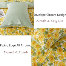 FADFAY Sunflower Duvet Cover Set Full Vintage Yellow Daisy Floral Bedding Shabby Botanical Comforter Cover Set 100% Percale Cotton Ultra Soft Quilt Cover with Hidden Zipper Closure 3Pcs, Full Size