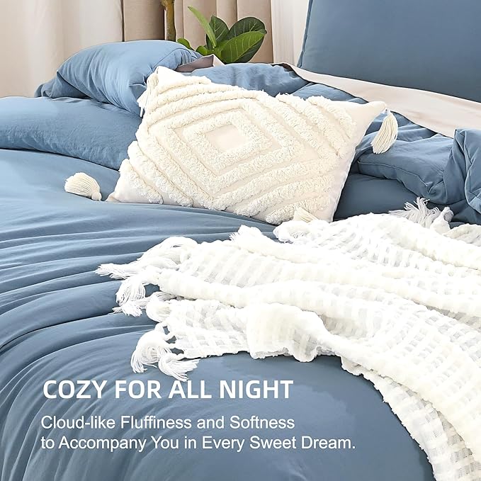 Litanika Comforter Set, Lightweight Solid Bedding Comforter Set, Fluffy Down Alternative Bed Set, Dark Grayish Blue, Queen