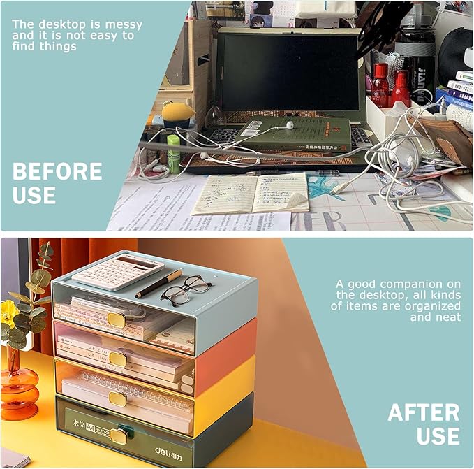 2PACK Stackable Drawer for Desk 6.5"x9"x3" Desktop Storage Organizer with Drawer Plastic Organizer Box Storage Container for Stationery, Makeup, Bathroom (Orange, M - 1 Drawer)