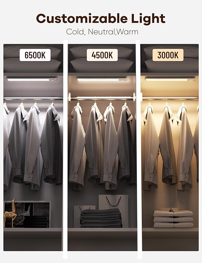 Joyzy Under Cabinet Lighting Motion Sensor Closet Lights Battery Operated Dimmable, 91 LED Rechargeable Under Shelf Sink Light Indoor, Wireless Under Counter Lights for Kitchen Pantry Shelf Hallway