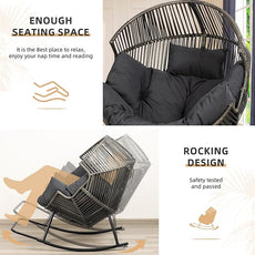 Vongrasig Comfy Wicker Rocking Egg Chair, Soft Thick Cushion Rattan Lounge Chair, High Capacity Steel Frame, Reading Chair for Living Room, Bedroom, Dorm Rooms (Black/Rattan)