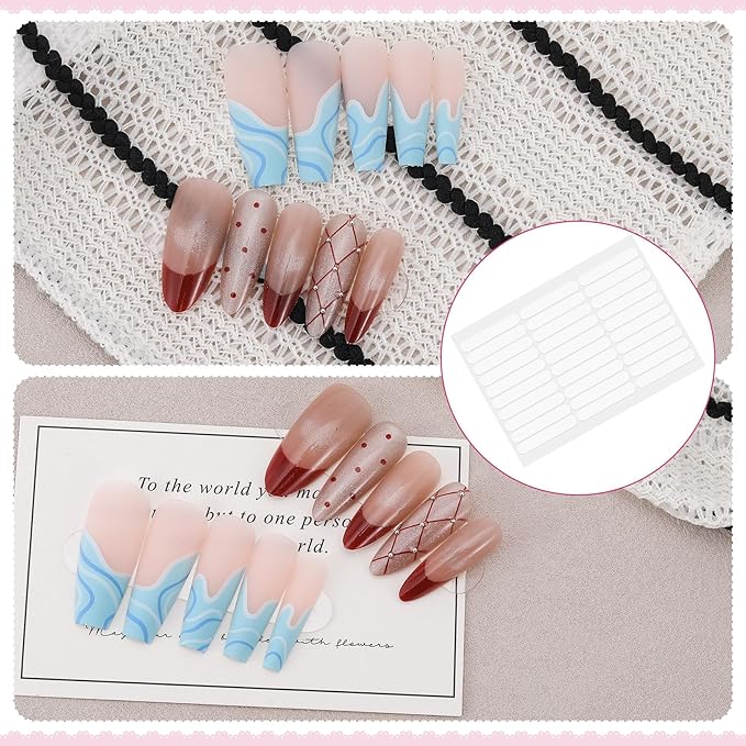 6 Sheets Double Sided Nail Tape, Adhesive Removable Double Sided Tape, Clear Press on Salon Supplies Accessories for Nail Art Tips