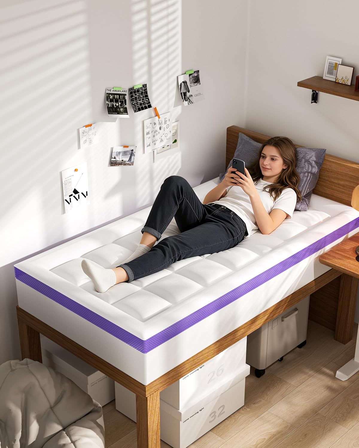 ChiXpace Dual Layer 4 Inch Memory Foam Mattress Topper Twin XL - 2 Inch Gel Memory Foam and 2 Inch Pillow Top Mattress Pad, 7-Zone Egg Crate Twin XL Size Mattress Topper (White) Dormly