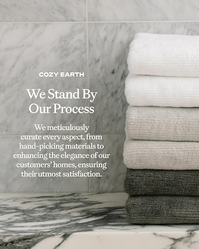 Cozy Earth Ribbed Hand Towel Set - 60% Cotton 40% Viscose from Bamboo Hand Towels - Soft & Absorbent Textured Ribbed Pattern - 2 Pack Light Grey